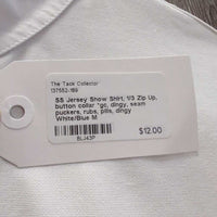 SS Jersey Show Shirt, 1/3 Zip Up, button collar *gc, dingy, seam puckers, rubs, pills, dingy
