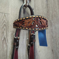 Tooled Headstall, conchos, leather laces *like new, v.mnr chip?slice

