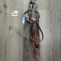 Tooled Headstall, conchos, leather laces *like new, v.mnr chip?slice
