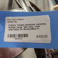 Tooled Headstall, conchos, leather laces *like new, v.mnr chip?slice

