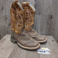 JUNIORS Square Toe Distressed Vamp Western Boots *gc, thick sole edges residue, inside heel rubs/holes

