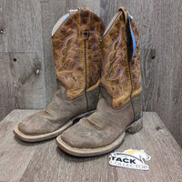JUNIORS Square Toe Distressed Vamp Western Boots *gc, thick sole edges residue, inside heel rubs/holes

