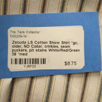 LS Cotton Show Shirt *gc, older, NO Collar, crinkles, seam puckers, pit stains
