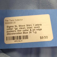 SL Show Shirt, 1 velcro collar *gc, clean, older, seam puckers, mnr collar & pit edge discoloration

