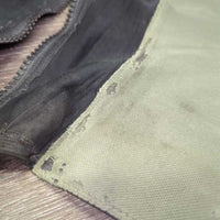 Pr Leather Half Chaps *gc, clean, puckered els, wavy zips, v.rubbed, residue, stains, mnr tears, pills

