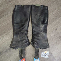 Pr Leather Half Chaps *gc, clean, puckered els, wavy zips, v.rubbed, residue, stains, mnr tears, pills
