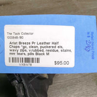 Pr Leather Half Chaps *gc, clean, puckered els, wavy zips, v.rubbed, residue, stains, mnr tears, pills
