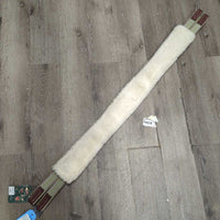 "Shaped" Leather Girth, detach wool fleece liner, 2x els, tags *new, mnr scratch, creases/folds
