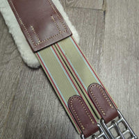 "Shaped" Leather Girth, detach wool fleece liner, 2x els, tags *new, mnr scratch, creases/folds
