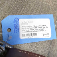 "Shaped" Leather Girth, detach wool fleece liner, 2x els, tags *new, mnr scratch, creases/folds
