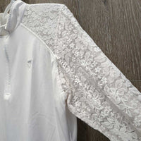 LS Lace Show Shirt, 1/3 Zip Up *gc, mnr threads, broken pit elastics, seam puckers
