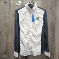 LS Show Shirt, Zip up, Magnet Collar *gc, crinkled, dingy, puckered seams, trim & cuffs, mnr stain
