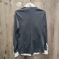 LS Show Shirt, Zip up, Magnet Collar *gc, crinkled, dingy, puckered seams, trim & cuffs, mnr stain
