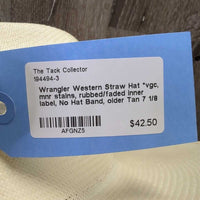 Western Straw Hat *vgc, mnr stains, rubbed/faded inner label, No Hat Band, older
