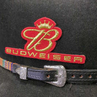 Felt Western Hat, box *gc/fair, v.dirty/stained & sticky inside lining, Budweiser label peeling off, diry, rubs, residue
