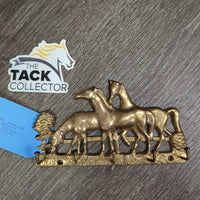 3 Horses - 5 Hook Wall Mount Brass Key Rack *vgc/gc, stains, scratches, rubs
