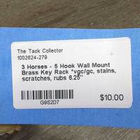 3 Horses - 5 Hook Wall Mount Brass Key Rack *vgc/gc, stains, scratches, rubs

