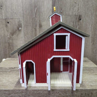 Plastic Barn, Removeable Roof, Jump, 3 Barrels, 4 Fence, 2 horses *vgc, mnr loose Cupola
