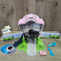 Mane Beauty Li'l Beauties: Shimmers Grooming Salon Carrier/Shop, Pony, 4 accessories *vgc, mnr stains, rubs & scuffs, No accessories
