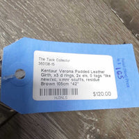Padded Leather Girth, x3 d rings, 2x els, 0 tags *like new/xc, v.mnr scuffs, residue
