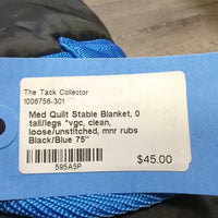 Med Quilt Stable Blanket, 0 tail/legs *vgc, clean, loose/unstitched, mnr rubs
