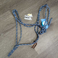 Soft Nylon Rope Halter, leather tassel *gc, older?, mnr dirt/residue, faded, rubs, frays, snags
