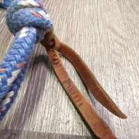 Soft Nylon Rope Halter, leather tassel *gc, older?, mnr dirt/residue, faded, rubs, frays, snags
