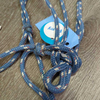 Soft Nylon Rope Halter, leather tassel *gc, older?, mnr dirt/residue, faded, rubs, frays, snags
