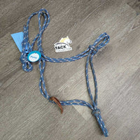 Soft Nylon Rope Halter, leather tassel *gc, older?, mnr dirt/residue, faded, rubs, frays, snags
