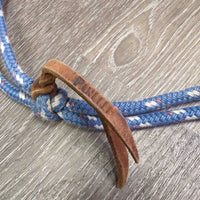 Soft Nylon Rope Halter, leather tassel *gc, older?, mnr dirt/residue, faded, rubs, frays, snags
