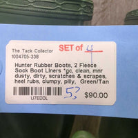 Rubber Boots, 2 Fleece Sock Boot Liners *gc, clean, mnr dusty, dirty, scratches & scrapes, heel rubs, clumpy, pilly, inside rubs &heel holes
