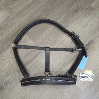 Padded Leather Halter, bling, adj, snap *vgc, clean & mnr dirt, creases & folds, elastic keeper
