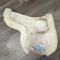 Rolled Sheepskin Quilt Fitted Hunter Pad *gc/fair, sharpie, stains, rubs, dingy, clumpy, mnr hair
