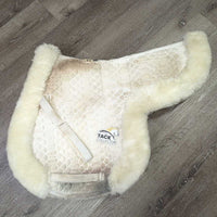 Rolled Sheepskin Quilt Fitted Hunter Pad *gc/fair, sharpie, stains, rubs, dingy, clumpy, mnr hair
