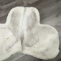 Rolled Sheepskin Quilt Fitted Hunter Pad *gc/fair, sharpie, stains, rubs, dingy, clumpy, mnr hair
