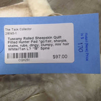 Rolled Sheepskin Quilt Fitted Hunter Pad *gc/fair, sharpie, stains, rubs, dingy, clumpy, mnr hair
