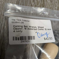 Corking Set: Wrench, Wood Cleaner, 16 Assorted Corks: 12 new, 4 rusty
