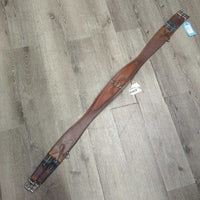 Padded Leather Girth, x3 d rings, 2x els *gc, clean, stains/discolour, wavy els, mnr undone seam
