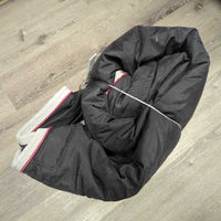 Hvy High Neck Winter Blanket, 2 Legs *gc, clean, wpf, pulled piping, snags, threads, repairs, v.mnr tears, faded
