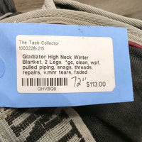 Hvy High Neck Winter Blanket, 2 Legs *gc, clean, wpf, pulled piping, snags, threads, repairs, v.mnr tears, faded
