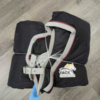 Hvy Hi Neck Winter Blanket, 2 legs *gc, clean, wpf, pulled piping, snags, threads, repairs, v. mnr tears, faded
