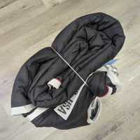 Hvy Hi Neck Winter Blanket, 2 legs *gc, clean, wpf, pulled piping, snags, threads, repairs, v. mnr tears, faded
