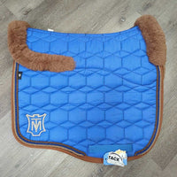 Thick Quilt Dressage Saddle Pad, X3 piping, sheepskin back & rolled edge, bag, *vgc, hairy, clean, mnr rubs, stains, loose thread & runs?slices`
