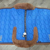 Thick Quilt Dressage Saddle Pad, X3 piping, sheepskin back & rolled edge, bag, *vgc, hairy, clean, mnr rubs, stains, loose thread & runs?slices`
