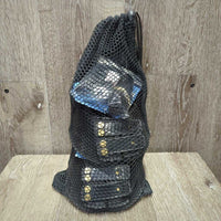 2 Hoof Boots, mesh bag, x4 extra straps, x6 extra screw sets, x2 cushions, 0 gaiters *vgc, clean, rubbed soles, scuffs, rubs, mnr dirt, residue, hair
