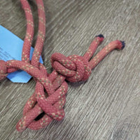 Thick Nylon Rope Halter, lead rope, leather tassel *gc, mnr dirt, rubs, faded, frays, snags, threads, frays, stiff
