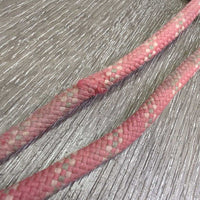 Thick Nylon Rope Halter, lead rope, leather tassel *gc, mnr dirt, rubs, faded, frays, snags, threads, frays, stiff
