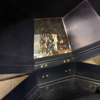 Plastic Hat Carrying Box, mirror *gc, older, dirty, hair, scratches, scuffs, residue, rust
