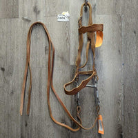 Tooled Headstall, Wide Browband & Noseband, Split Reins, 3.75" Curb Bit *vgc/gc, rubs, scrapes, scratches, stains, older
