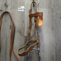 Tooled Headstall, Wide Browband & Noseband, Split Reins, 3.75" Curb Bit *vgc/gc, rubs, scrapes, scratches, stains, older
